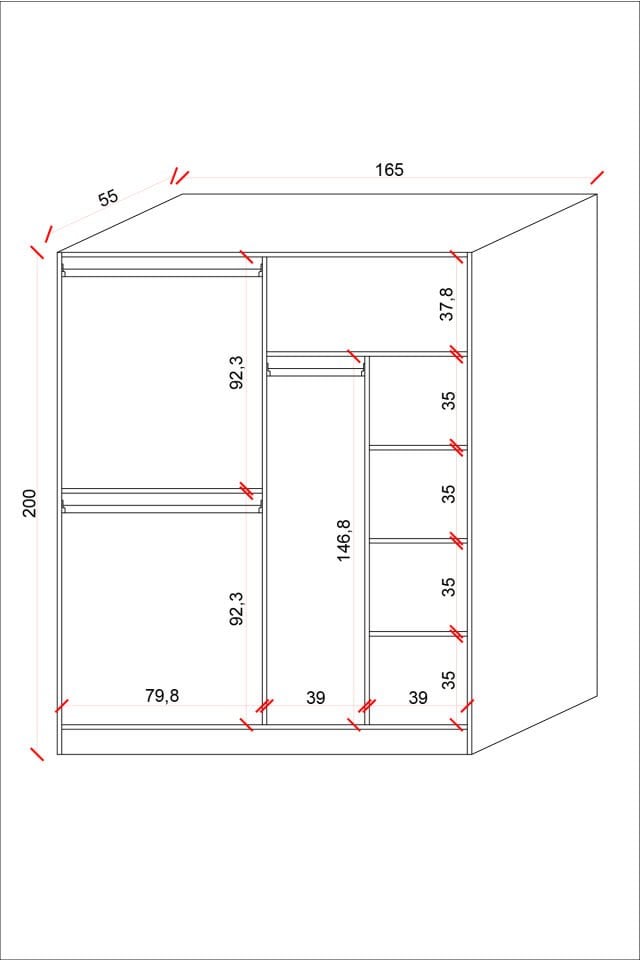 Ela6533 4Kapaklı Gardırop 5 Raflı 3 Askılı Geniş Model