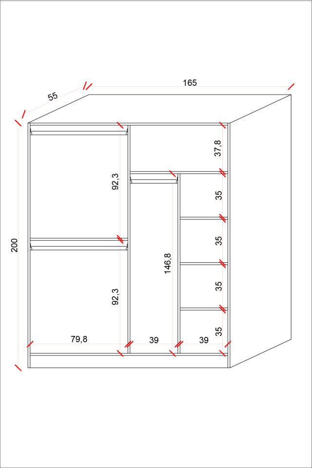 Ela6533 4Kapaklı Gardırop 5 Raflı 3 Askılı Geniş Model
