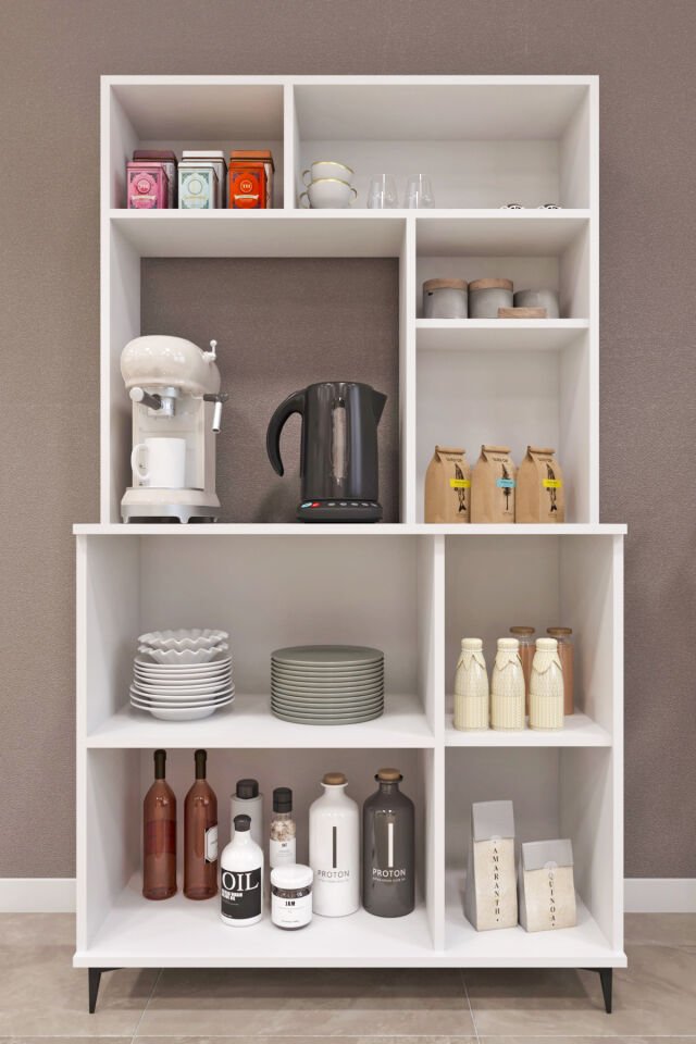 Ases Elz214 Çok Amaçlı Dolap 3 Kapaklı Açık Raflı Kiler Mutfak Dolabı Beyaz