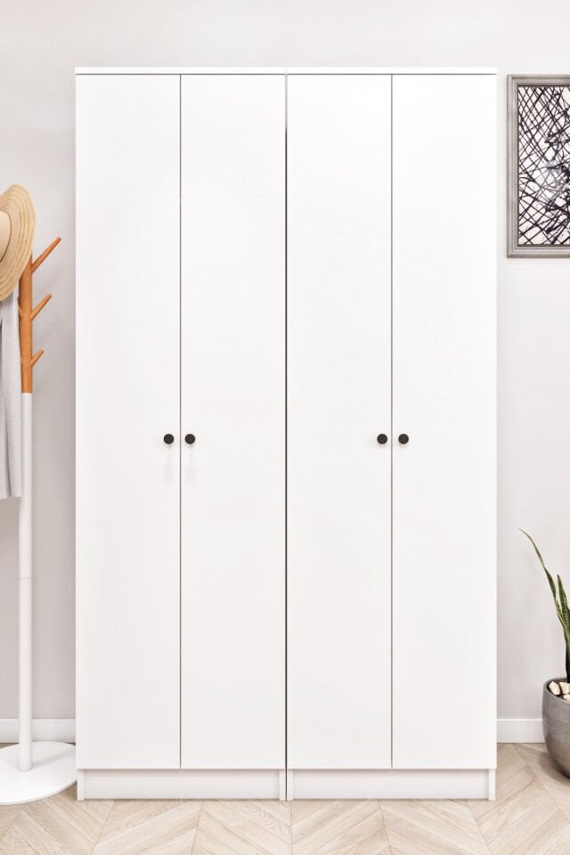 Ases Esl632 Modern Portmanto 4 Kapaklı Raflı Askılı Ayakkabılık Vestiyer Beyaz