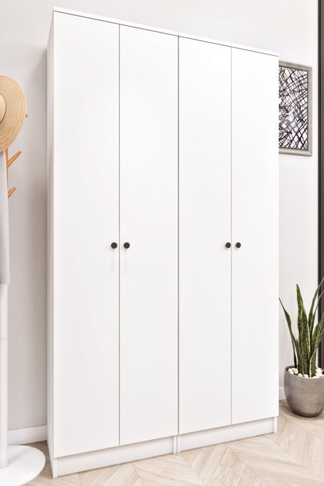 Ases Esl632 Modern Portmanto 4 Kapaklı Raflı Askılı Ayakkabılık Vestiyer Beyaz