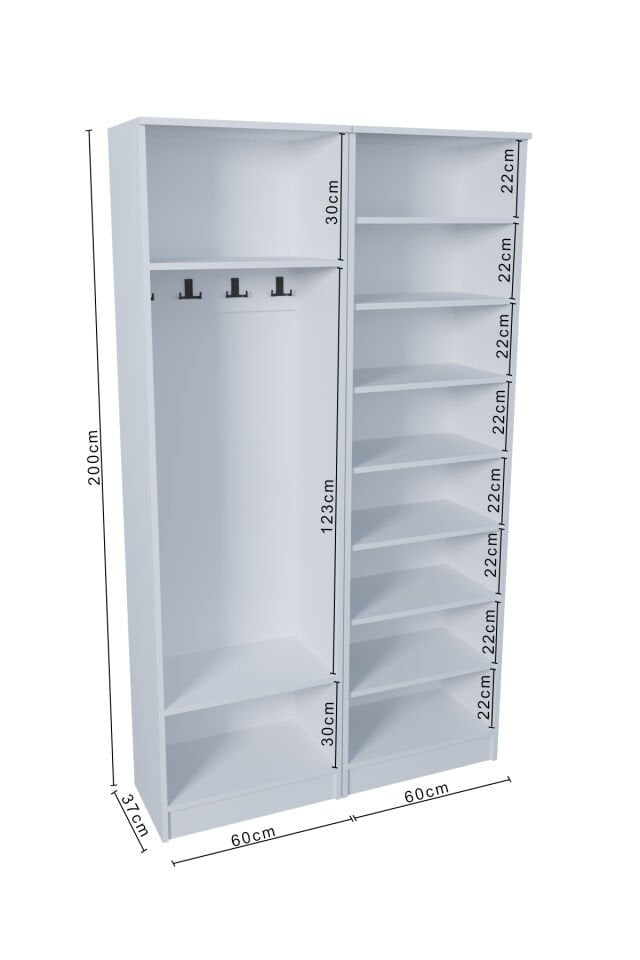 Ases Esl632 Modern Portmanto 4 Kapaklı Raflı Askılı Ayakkabılık Vestiyer Beyaz