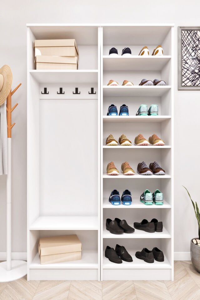 Ases Esl632 Modern Portmanto 4 Kapaklı Raflı Askılı Ayakkabılık Vestiyer Beyaz