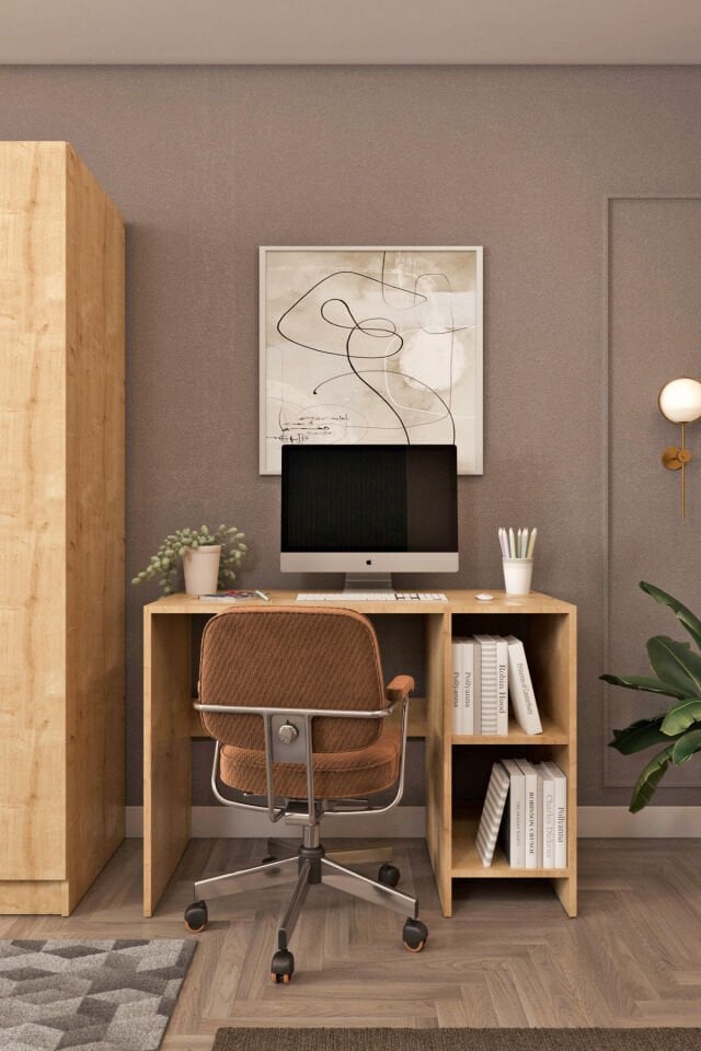 Ases HDF5358 Genç Odası Gardırop ve Çalışma Masası Hediyeli Beyaz - Safir Meşe