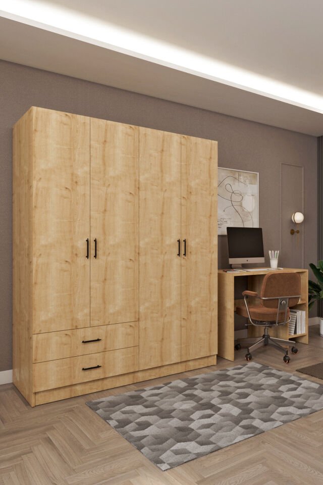 Ases HDF5358 Genç Odası Gardırop ve Çalışma Masası Hediyeli Beyaz - Safir Meşe