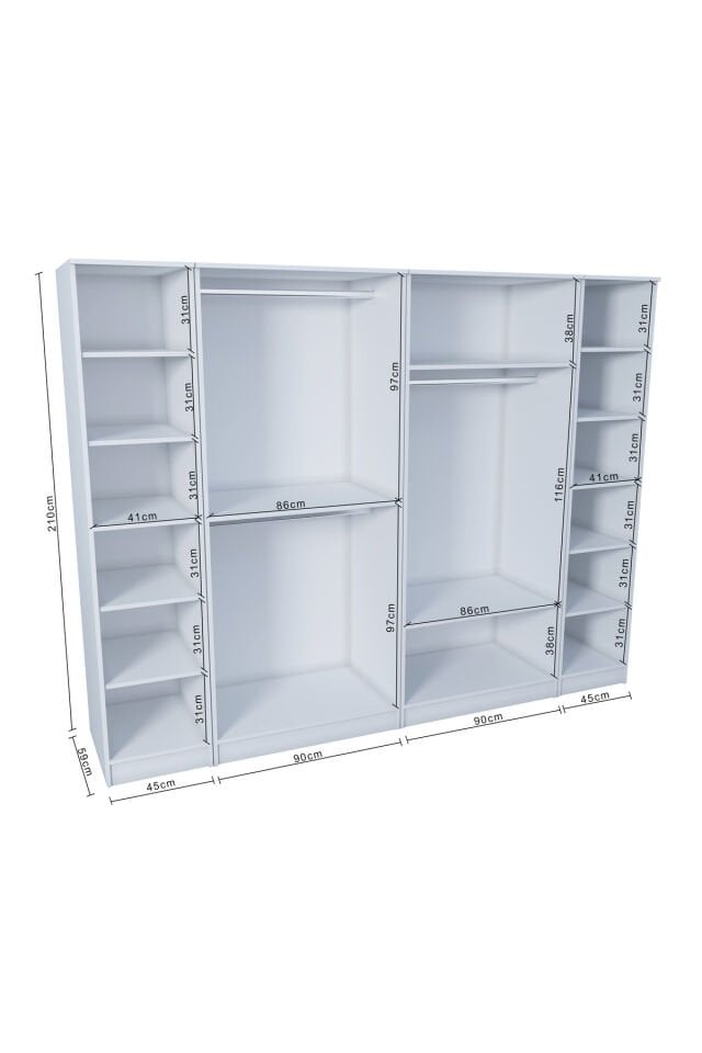 Ases ESL532 Geniş Gardırop 6 Kapaklı Derin 13 Adet Derin Raf 3 Adet Askılık