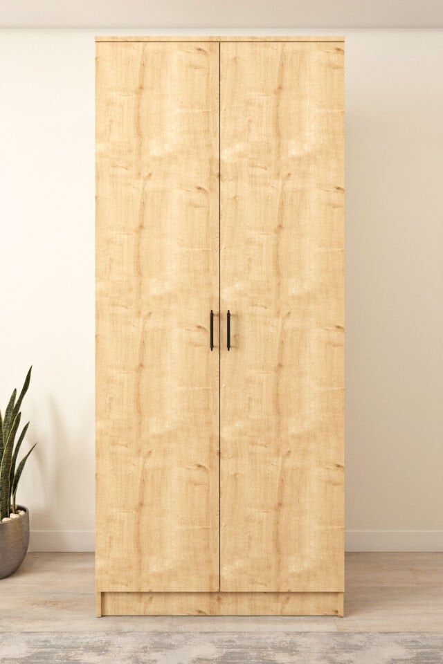 Ases ESL153 Geniş Gardırop 2 Kapaklı 2 Askılı Giysi Dolabı Beyaz - Safir Meşe