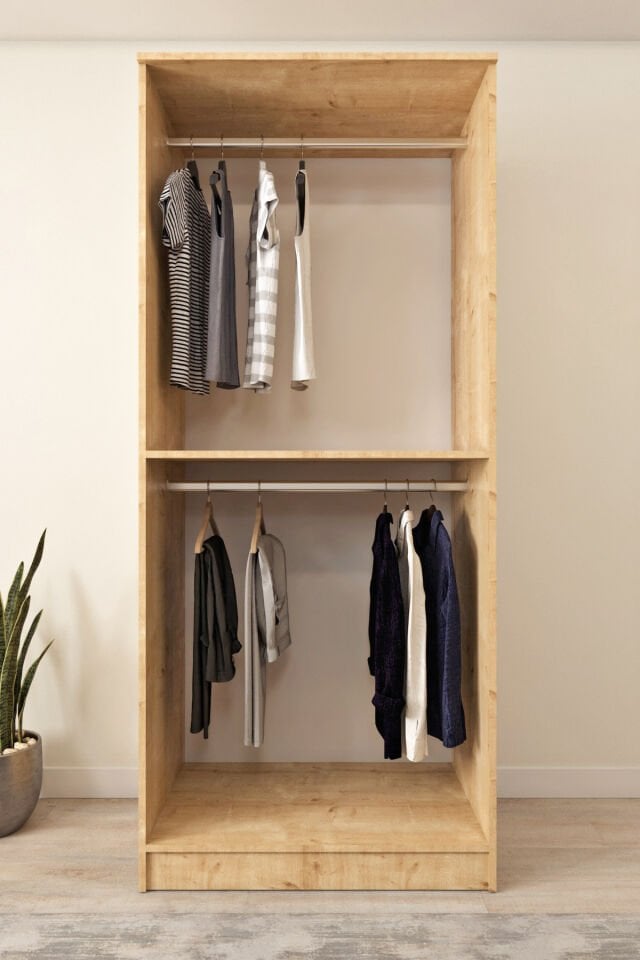 Ases ESL153 Geniş Gardırop 2 Kapaklı 2 Askılı Giysi Dolabı Beyaz - Safir Meşe