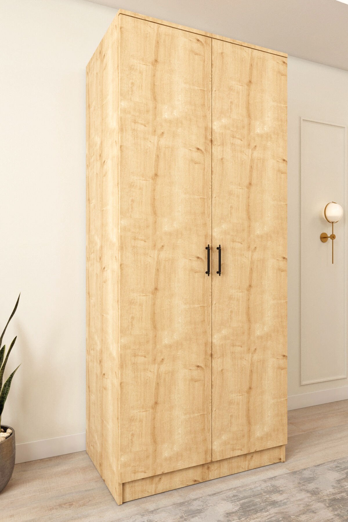 Ases ESL153 Geniş Gardırop 2 Kapaklı 2 Askılı Giysi Dolabı Beyaz - Safir Meşe