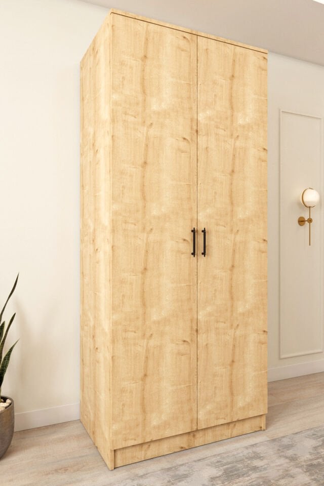 Ases ESL153 Geniş Gardırop 2 Kapaklı 2 Askılı Giysi Dolabı Beyaz - Safir Meşe