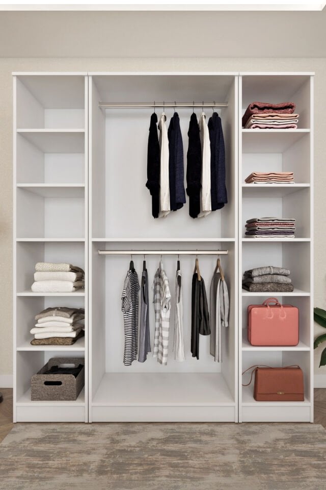 Ases ELA863 Geniş Derin Gardırop 4 Kapaklı Bol Raflı 2 Askılıklı Kullanışlı Giysi Dolabı