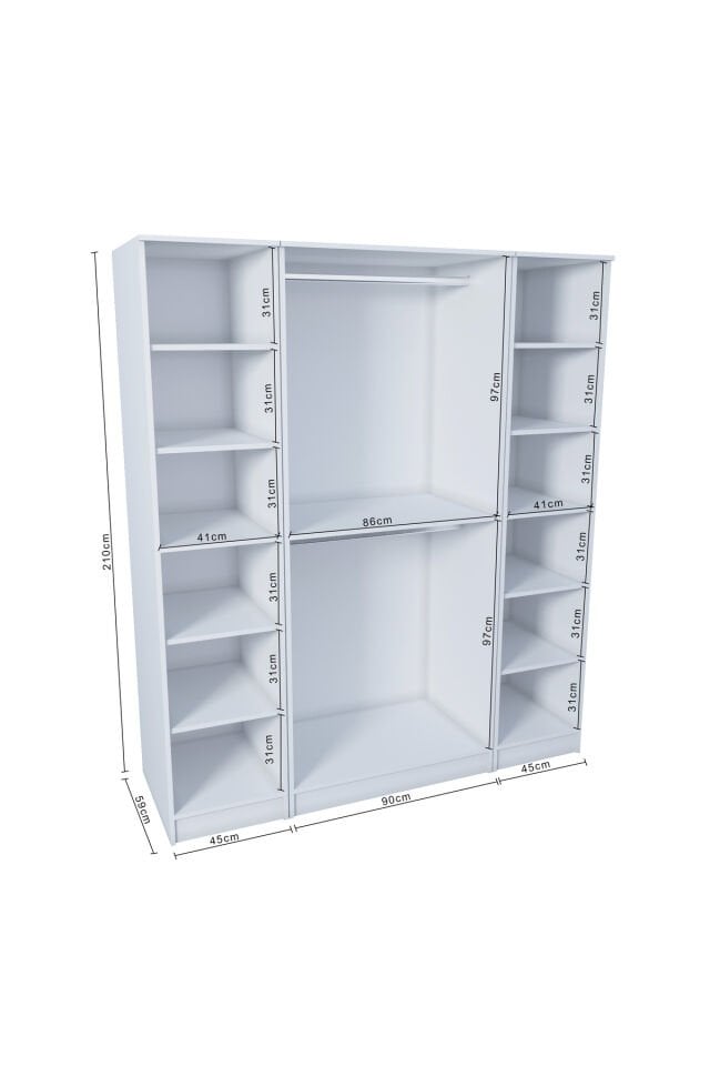 Ases ELA863 Geniş Derin Gardırop 4 Kapaklı Bol Raflı 2 Askılıklı Kullanışlı Giysi Dolabı