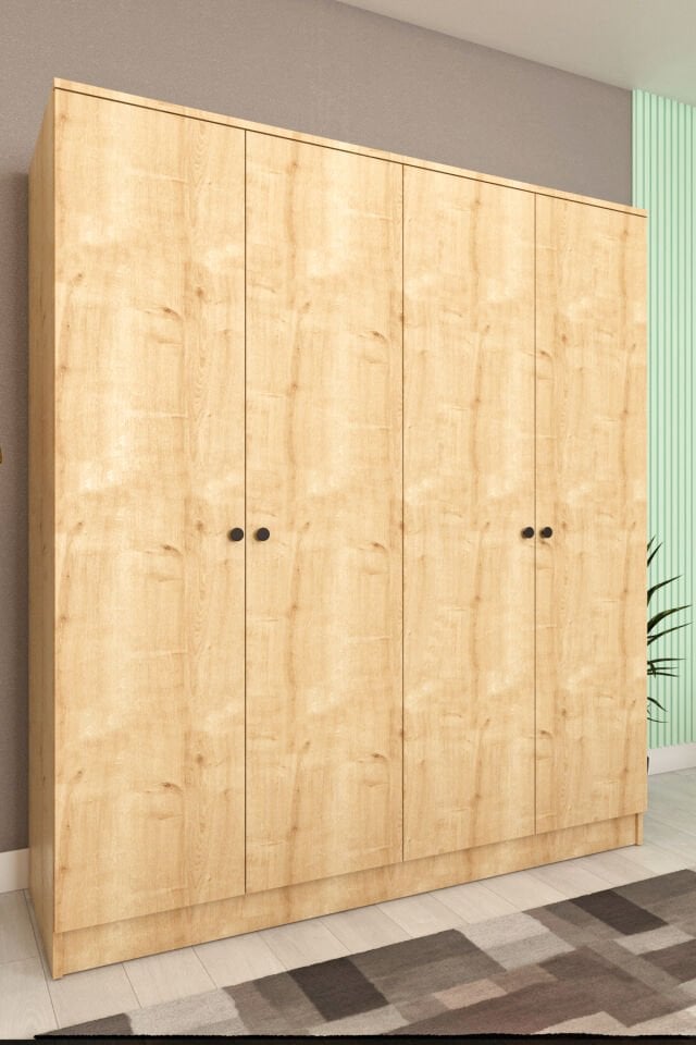 Ases ELA536 Geniş Gardırop Bol Raflı Askılıklı 4 Kapaklı ve 2 Ayrı Renk Beyaz - Safir Meşe