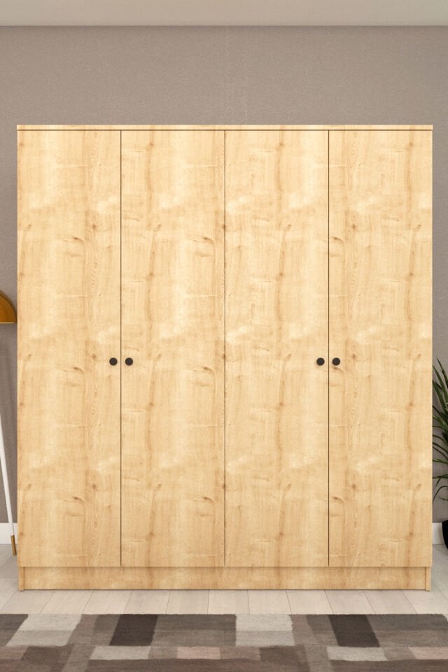 Ases ELA536 Geniş Gardırop Bol Raflı Askılıklı 4 Kapaklı ve 2 Ayrı Renk Beyaz - Safir Meşe