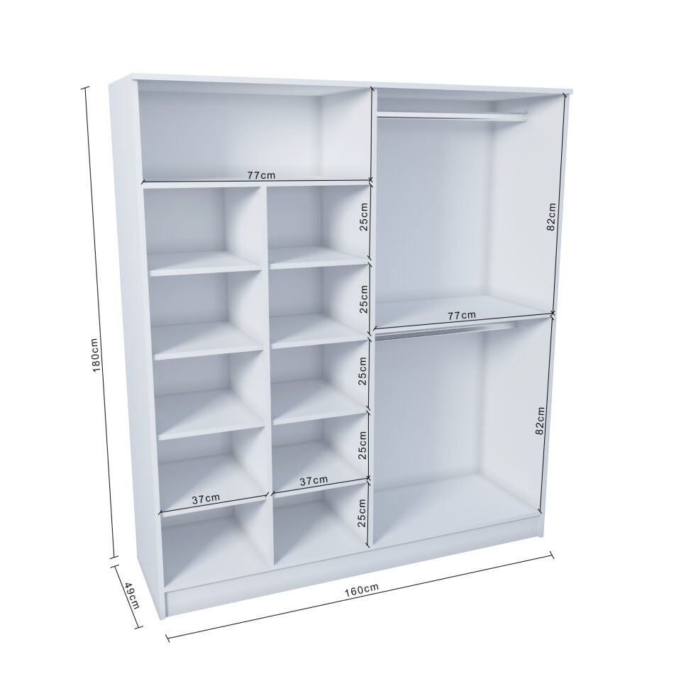 ELA536 Geniş Gardırop Bol Raflı Askılıklı 4 Kapaklı ve 2 Ayrı Renk Beyaz - Safir Meşe