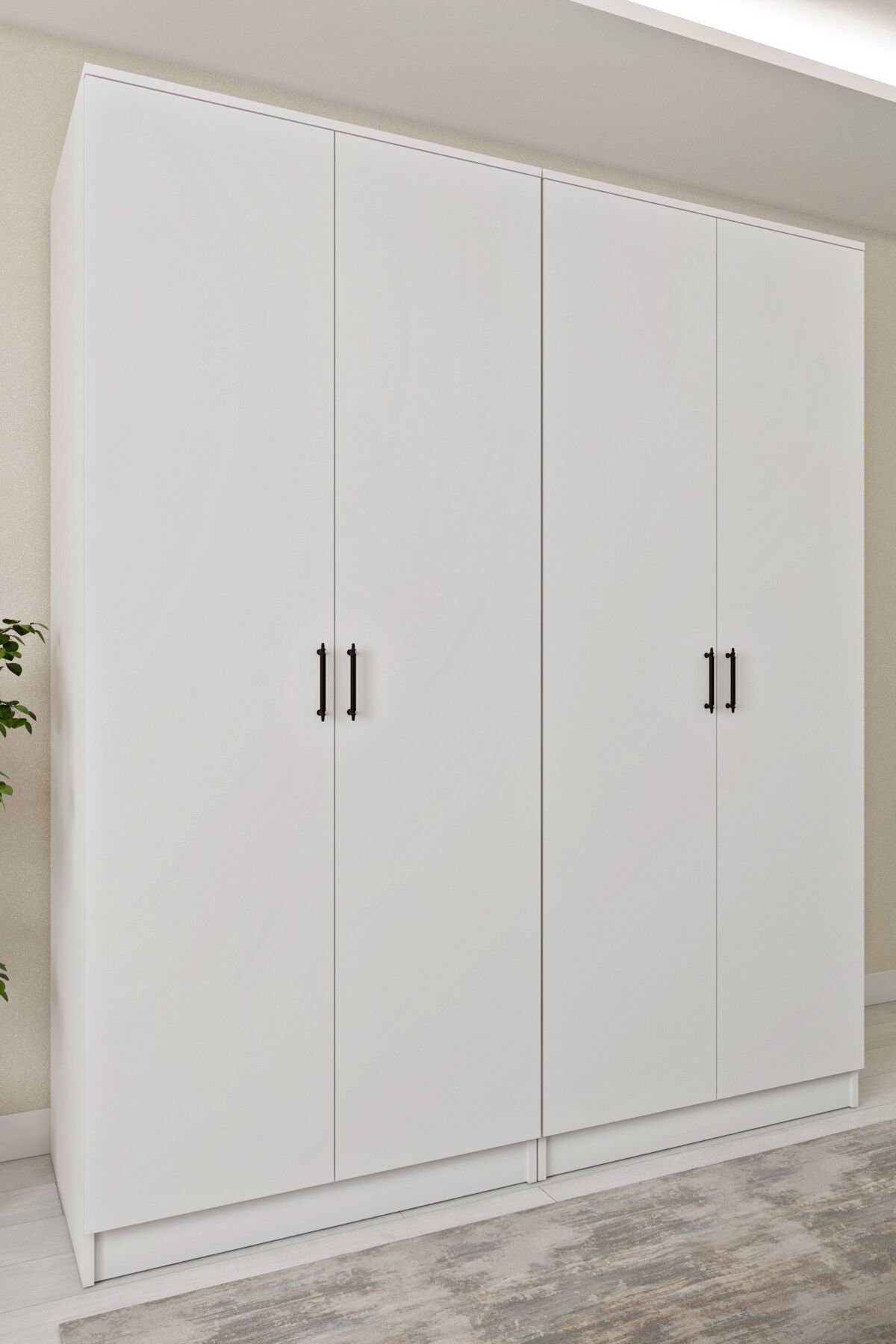 Ases ELA332 Geniş ve Büyük Ölçülü Gardırop Giysi Dolabı Yüklük 2 Askılı 4 Kapaklı Beyaz - Safir Meşe