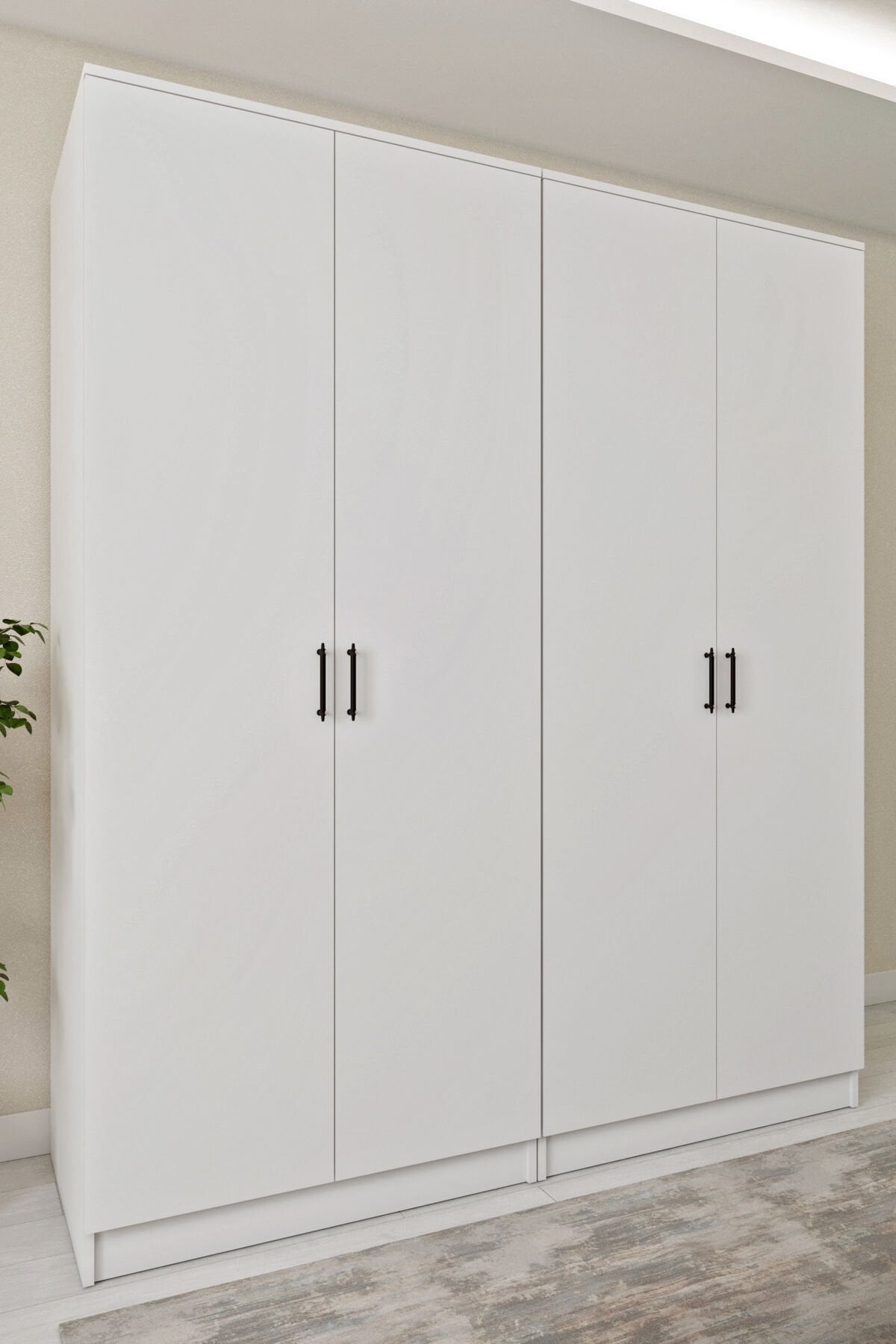 Ases ELA332 Geniş ve Büyük Ölçülü Gardırop Giysi Dolabı Yüklük 2 Askılı 4 Kapaklı Beyaz - Safir Meşe