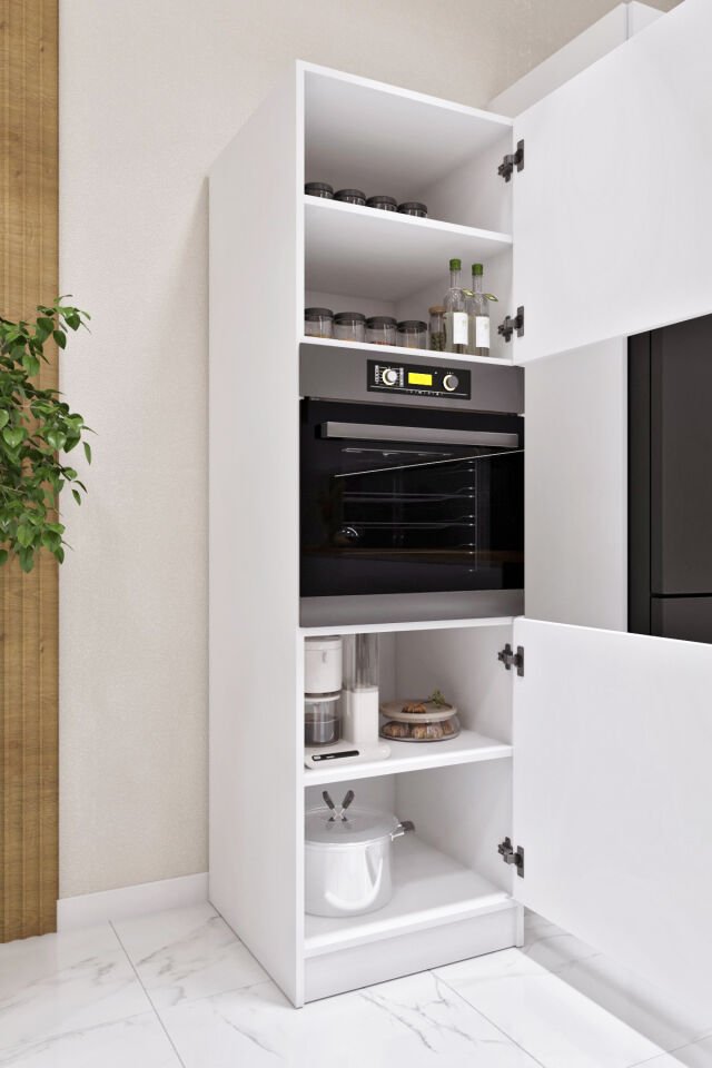 Esl0196 Ankastre Fırın Dolabı Kiler Mutfak Raflı Beyaz