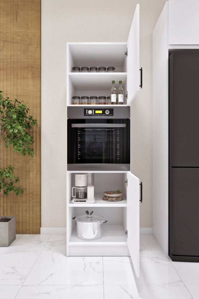 Esl0196 Ankastre Fırın Dolabı Kiler Mutfak Raflı Beyaz