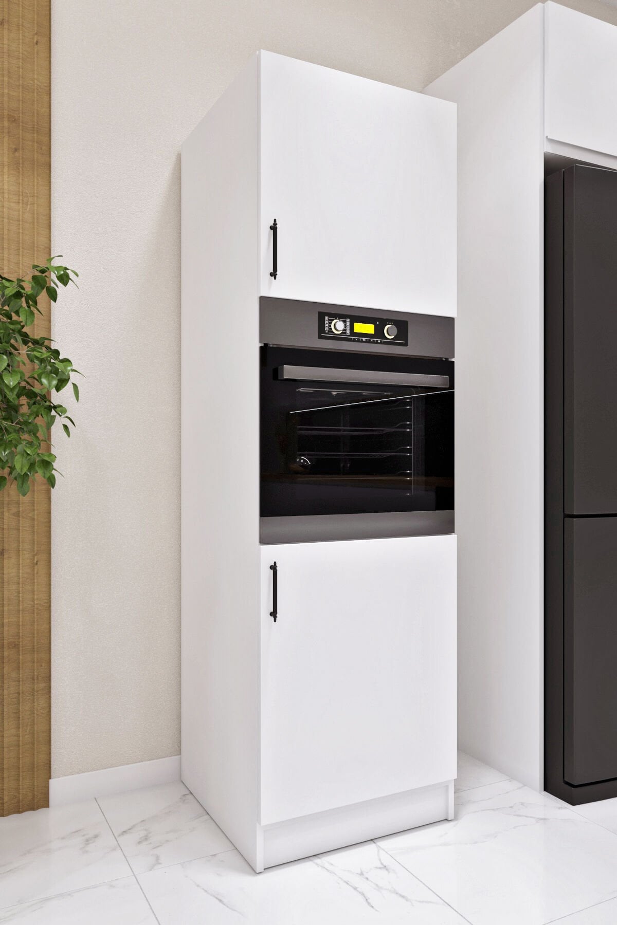 Esl0196 Ankastre Fırın Dolabı Kiler Mutfak Raflı Beyaz