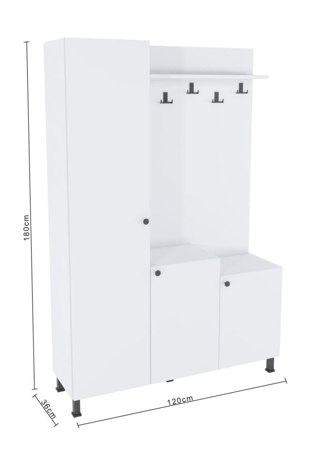 Esl0222 Portmanto Ayakkabılık Dolabı Askılı 5 Raflı 3 Kapaklı Beyaz