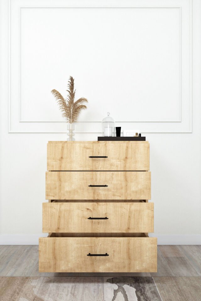 Esl0225 Şifonyer 4 Çekmeceli Yatak Odası Bebek Odası Çocuk Odası Beyaz 100 X 80 Cm