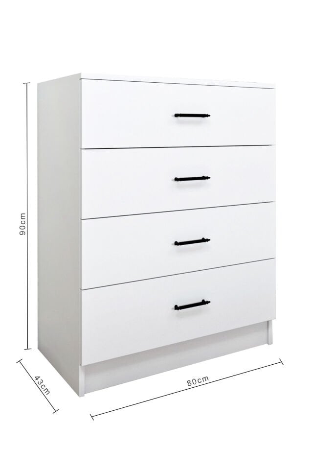 Esl0225 Şifonyer 4 Çekmeceli Yatak Odası Bebek Odası Çocuk Odası Beyaz 100 X 80 Cm