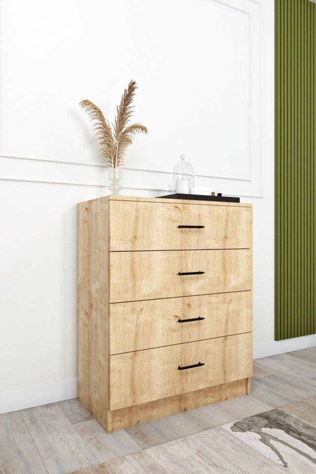 Esl0225 Şifonyer 4 Çekmeceli Yatak Odası Bebek Odası Çocuk Odası Beyaz 100 X 80 Cm