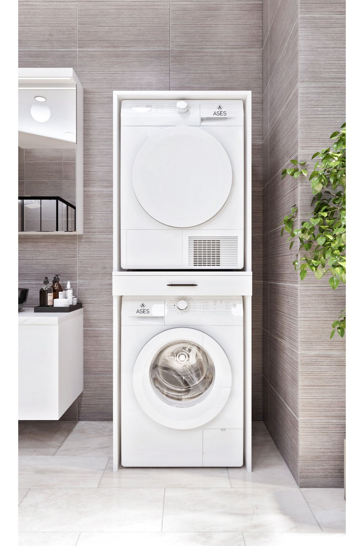 Esl0237 Çamaşır Makinesi ve Kurutma Makinesi Dolabı Beyaz