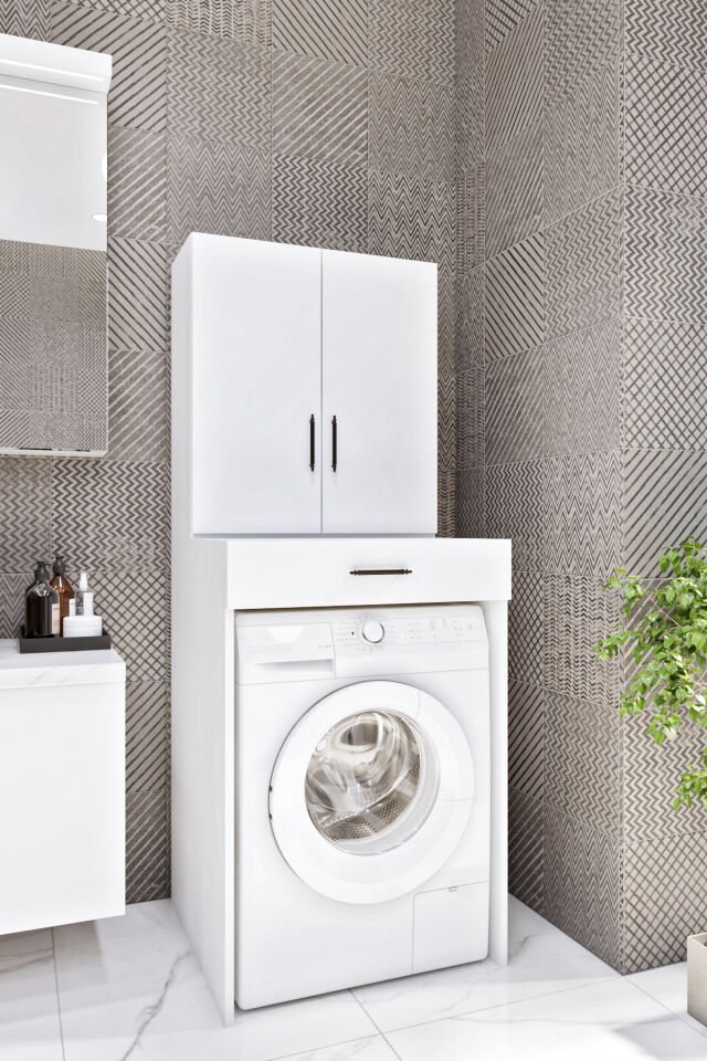 Esl0240 Çamaşır Makinesi Dolabı Banyo Çok Amaçlı Dolap 2 Kapaklı Beyaz