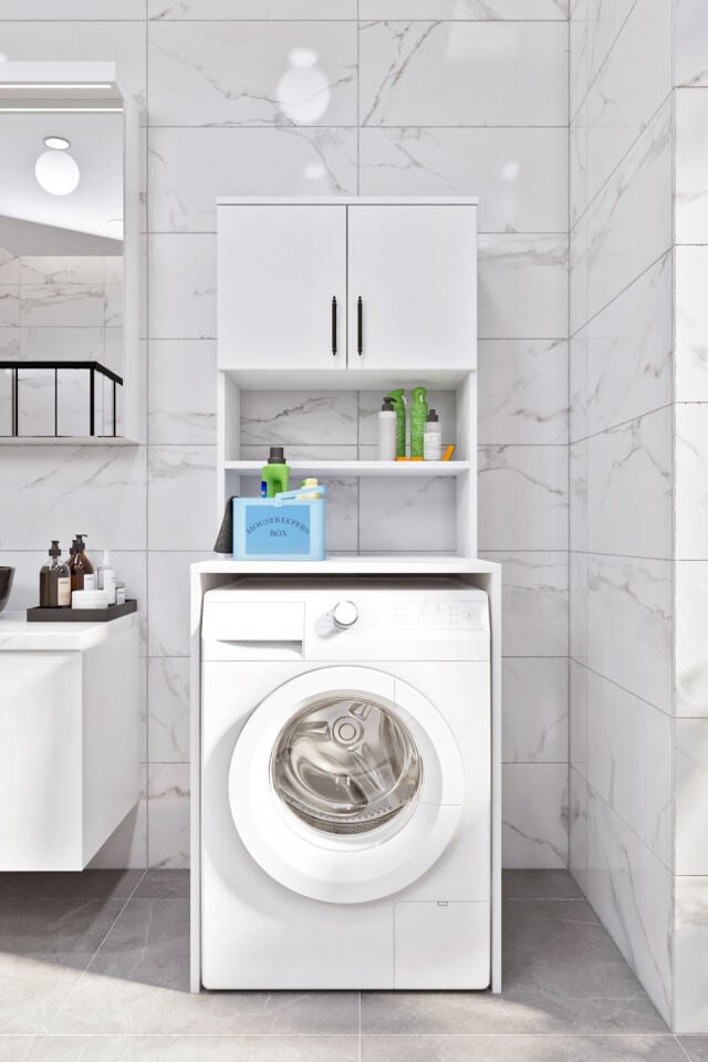 Esl0231 Çamaşır Makinesi Dolabı Banyo Dolabı Beyaz-Safir Meşe