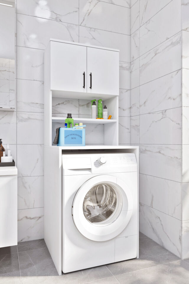 Esl0231 Çamaşır Makinesi Dolabı Banyo Dolabı Beyaz-Safir Meşe