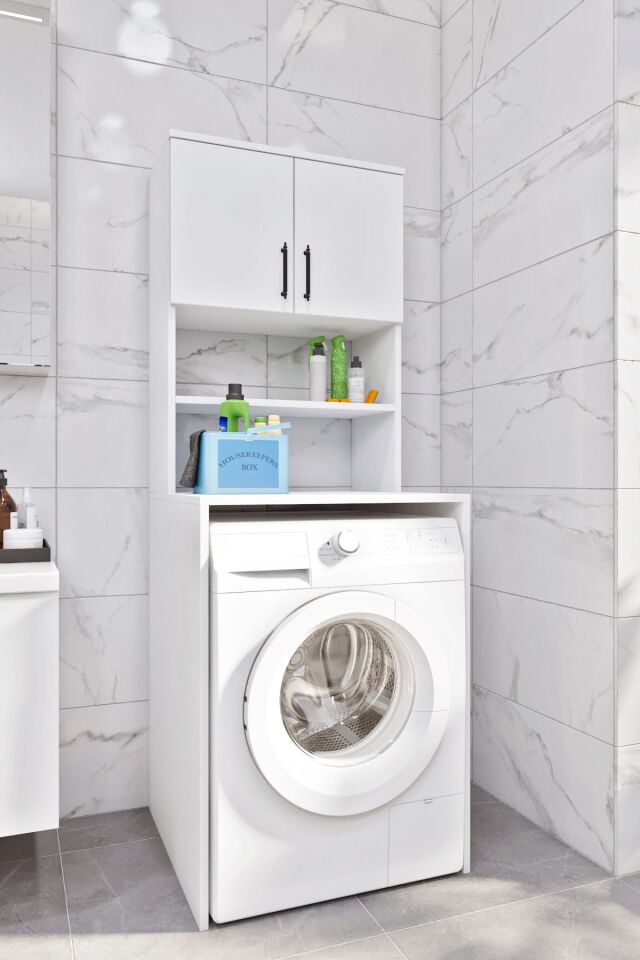 Esl0231 Çamaşır Makinesi Dolabı Banyo Dolabı Beyaz-Safir Meşe