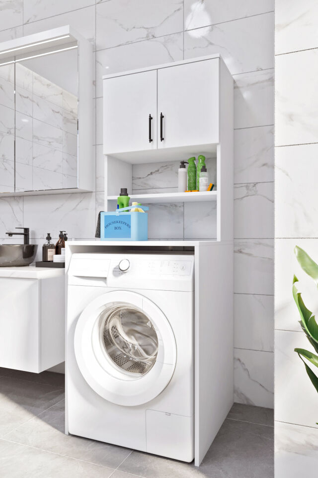Esl0231 Çamaşır Makinesi Dolabı Banyo Dolabı Beyaz-Safir Meşe
