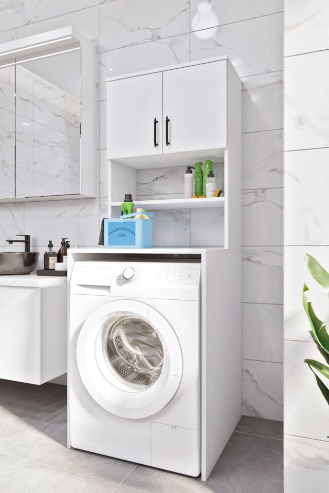 Esl0231 Çamaşır Makinesi Dolabı Banyo Dolabı Beyaz-Safir Meşe
