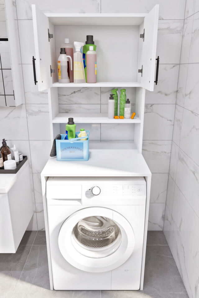 Esl0231 Çamaşır Makinesi Dolabı Banyo Dolabı Beyaz-Safir Meşe