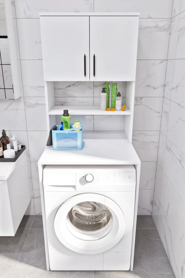 Esl0231 Çamaşır Makinesi Dolabı Banyo Dolabı Beyaz-Safir Meşe
