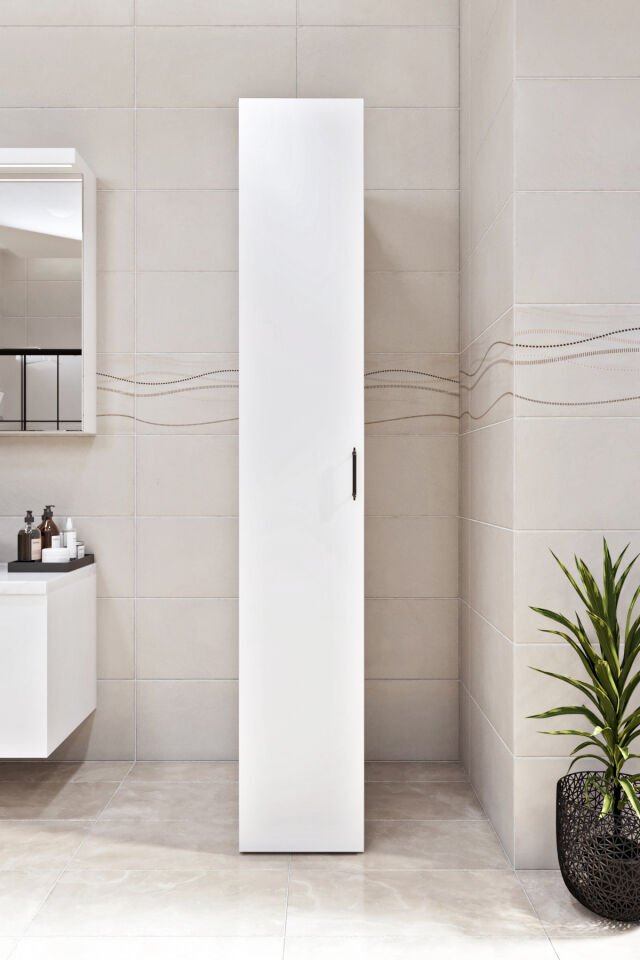 Esl0210 Dar Alanlar İçin Çok Amaçlı Banyo-Hol-Mutfak Dolabı Bol Raflı Beyaz