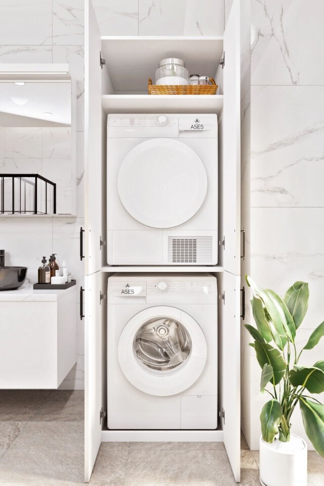 Mobilya Esl0212 Çamaşır Makinası ve Kurutma Makinası Banyo Dolabı Beyaz