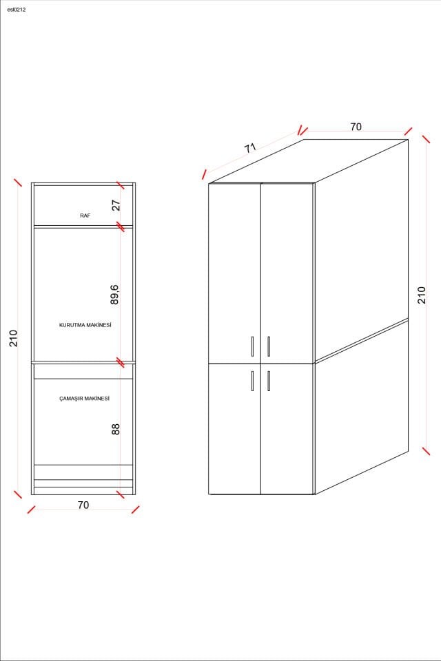 Esl0212 Çamaşır Makinası ve Kurutma Makinası Banyo Dolabı Beyaz