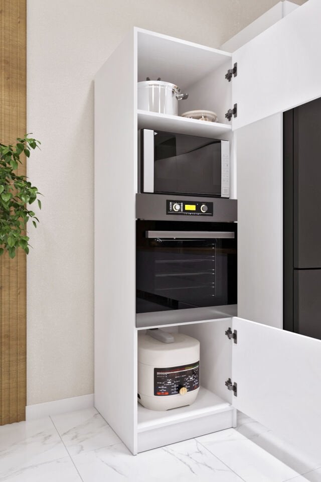 Esl0192 Çok Amaçlı Ankastre Fırın ve Mikrodalga Kiler Boy Dolap 2 Kapaklı Raflı Beyaz