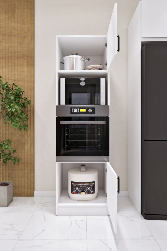 Esl0192 Çok Amaçlı Ankastre Fırın ve Mikrodalga Kiler Boy Dolap 2 Kapaklı Raflı Beyaz