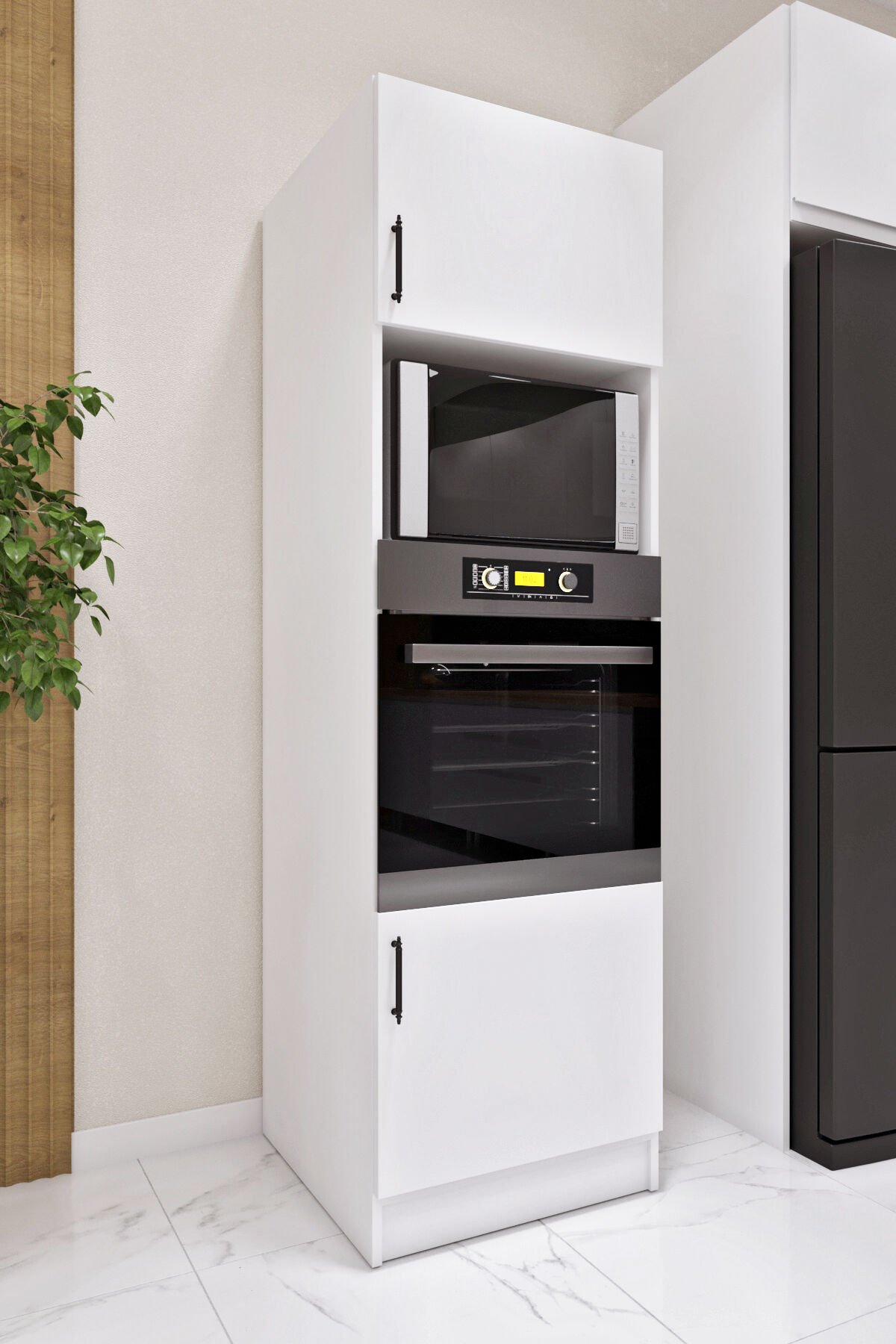 Esl0192 Çok Amaçlı Ankastre Fırın ve Mikrodalga Kiler Boy Dolap 2 Kapaklı Raflı Beyaz