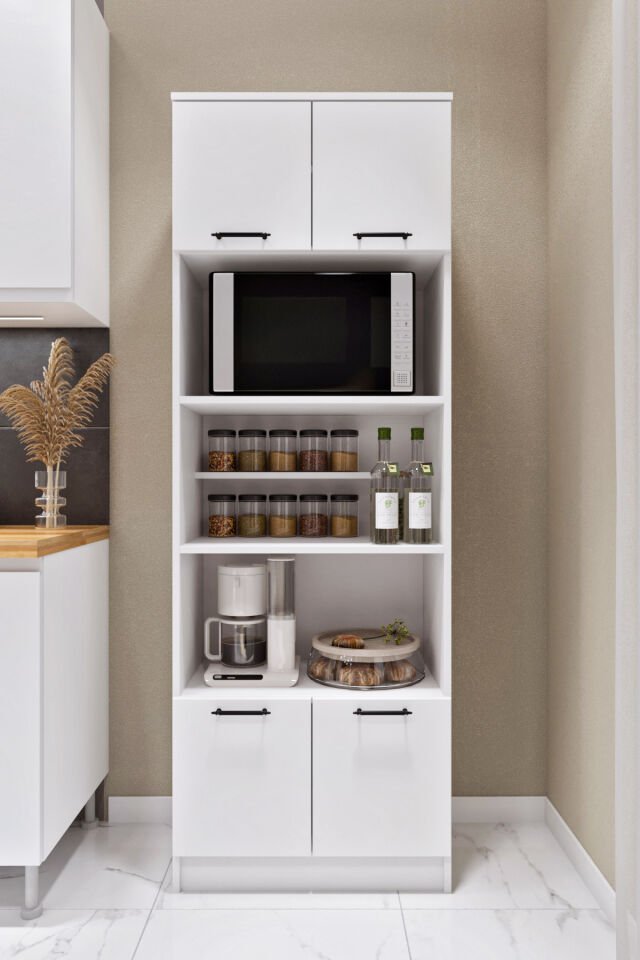 Esl0182 Çok Amaçlı Dolap 4 Kapaklı 5 Raflı Kiler Mutfak Dolabı Beyaz