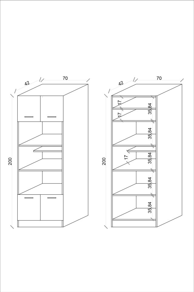 Esl0182 Çok Amaçlı Dolap 4 Kapaklı 5 Raflı Kiler Mutfak Dolabı Beyaz
