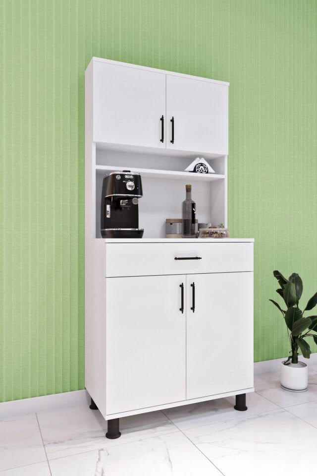 Esl0173 Kahve Köşesi Çok Amaçlı Dolap 4 Kapaklı 1 Çekmeceli Kiler Mutfak Dolabı Beyaz