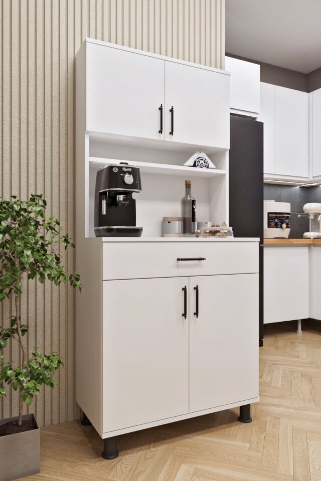 Esl0173 Kahve Köşesi Çok Amaçlı Dolap 4 Kapaklı 1 Çekmeceli Kiler Mutfak Dolabı Beyaz