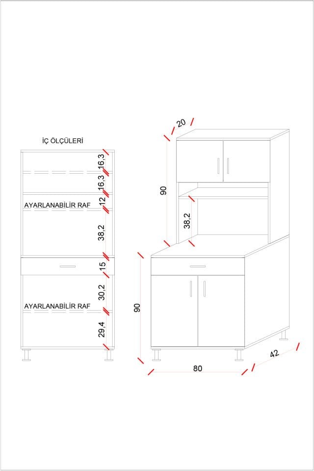 Esl0173 Kahve Köşesi Çok Amaçlı Dolap 4 Kapaklı 1 Çekmeceli Kiler Mutfak Dolabı Beyaz