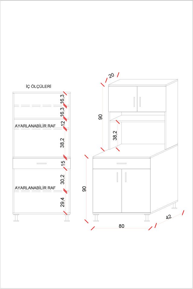 Esl0173 Kahve Köşesi Çok Amaçlı Dolap 4 Kapaklı 1 Çekmeceli Kiler Mutfak Dolabı Beyaz