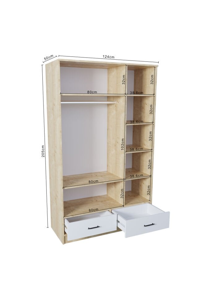 Esl005 Geniş Gardırop Elbise Dolabı 3 Kapaklı Aynalı Bol Raflı 1 Askılı Modüler Beyaz Dolap